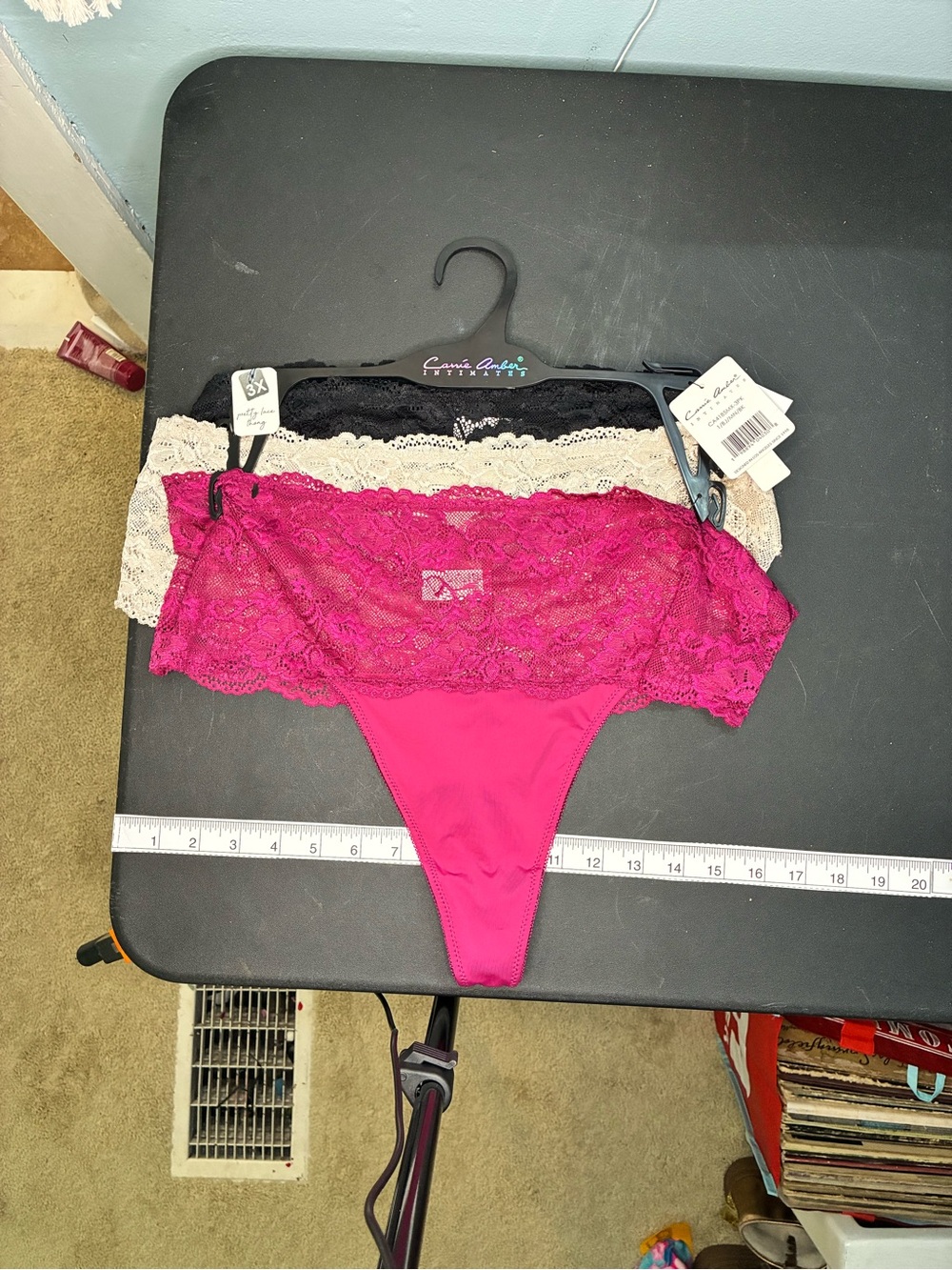 Candie's Lace Bikini Thong - Fuchsia and Cream